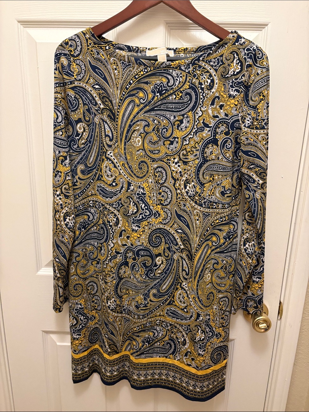 MICHAEL Michael Kors Navy and Gold Paisley Long-Sleeve Dress A125